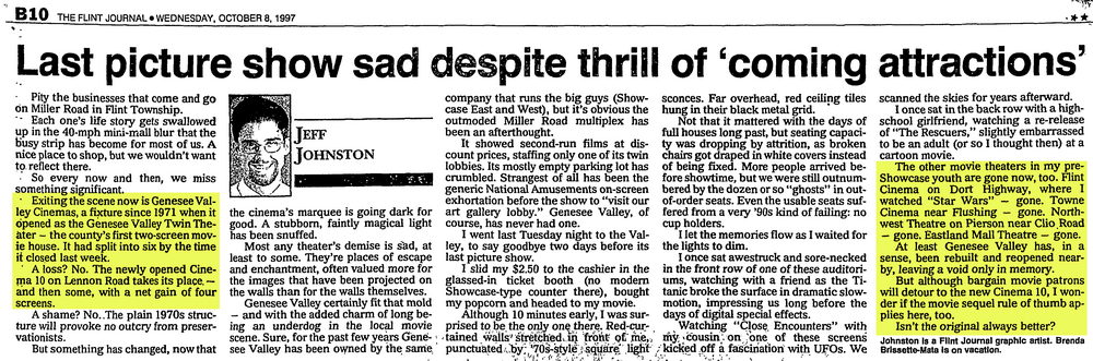 Towne Cinemas - 1997 Article On Flint Area Multiplexes